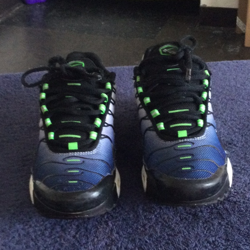 Kids Black and Blue Sneakers with Neon Green Details